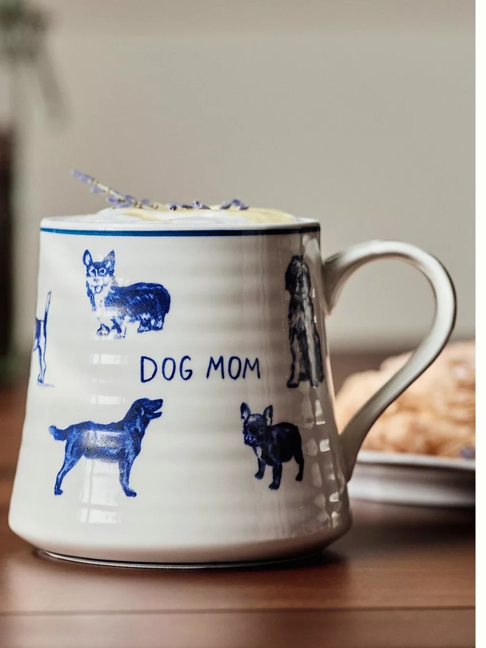 Anthropologie Stoneware Dog Mom Mug in Blue and White